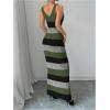 imageMakeMeChic Womens Colorblock Striped Sweater Dress Scoop Neck Bodycon Tank Maxi DressesGreen