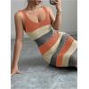 imageMakeMeChic Womens Colorblock Striped Sweater Dress Scoop Neck Bodycon Tank Maxi DressesOrange