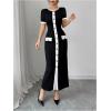 imageMakeMeChic Womens Contrast Binding Maxi Dress Button Down Short Sleeve Bodycon Work DressesBlack
