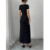 imageMakeMeChic Womens Contrast Binding Maxi Dress Button Down Short Sleeve Bodycon Work DressesBlack