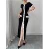 imageMakeMeChic Womens Contrast Binding Maxi Dress Button Down Short Sleeve Bodycon Work DressesBlack