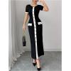 imageMakeMeChic Womens Contrast Binding Maxi Dress Button Down Short Sleeve Bodycon Work DressesBlack