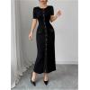 imageMakeMeChic Womens Contrast Binding Maxi Dress Button Down Short Sleeve Bodycon Work DressesBlack Solid