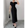 imageMakeMeChic Womens Contrast Binding Maxi Dress Button Down Short Sleeve Bodycon Work DressesBlack Solid
