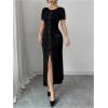 imageMakeMeChic Womens Contrast Binding Maxi Dress Button Down Short Sleeve Bodycon Work DressesBlack Solid