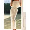 imageMakeMeChic Womens Crochet Off The Shoulder Dress Tie Front Bodycon Boho Maxi DressesBeige