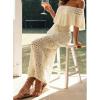 imageMakeMeChic Womens Crochet Off The Shoulder Dress Tie Front Bodycon Boho Maxi DressesBeige