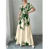 imageMakeMeChic Womens Floral V Neck Maxi Dress Short Sleeve Shirred Flowy Summer DressesGreen