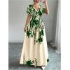 imageMakeMeChic Womens Floral V Neck Maxi Dress Short Sleeve Shirred Flowy Summer DressesGreen