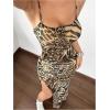 imageMakeMeChic Womens Leopard Print Cami Dress Spaghetti Strap Split Bodycon Maxi Dresses Brown Large