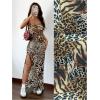 imageMakeMeChic Womens Leopard Print Cami Dress Spaghetti Strap Split Bodycon Maxi Dresses Brown Large