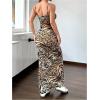 imageMakeMeChic Womens Leopard Print Cami Dress Spaghetti Strap Split Bodycon Maxi Dresses Brown Large