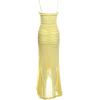 imageMakeMeChic Womens Mesh Ruched Cami Dress Backless Ruffle High Low Bodycon Swing Party DressesYellow