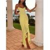 imageMakeMeChic Womens Mesh Ruched Cami Dress Backless Ruffle High Low Bodycon Swing Party DressesYellow