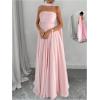 imageMakeMeChic Womens Mesh Strapless Tube Dress Ruched Sleeveless Cocktail Maxi Dresses with ScarfPink
