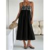 imageMakeMeChic Womens Scoop Neck Cami Dress Spaghetti Strap Shirred Flowy Summer Midi Dress SundressBlack