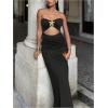 imageMakeMeChic Womens Strapless Dress Starfish Cut Out Sleeveless Bodycon Tube Maxi DressesBlack