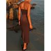 imageMakeMeChic Womens Strapless Dress Starfish Cut Out Sleeveless Bodycon Tube Maxi DressesBrown