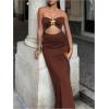 imageMakeMeChic Womens Strapless Dress Starfish Cut Out Sleeveless Bodycon Tube Maxi DressesBrown