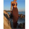 imageMakeMeChic Womens Strapless Dress Starfish Cut Out Sleeveless Bodycon Tube Maxi DressesBrown