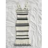 imageMakeMeChic Womens Striped V Neck Sweater Dress Ruffle Hem Knit Bodycon Cami Midi DressesBlack and White