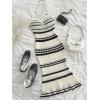 imageMakeMeChic Womens Striped V Neck Sweater Dress Ruffle Hem Knit Bodycon Cami Midi DressesBlack and White
