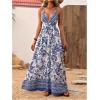 imageMakeMeChic Womens Summer Blue and White Floral Dress Boho Backless Maxi Sundress Spaghetti Strap Flowy DressBlue and White