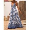 imageMakeMeChic Womens Summer Blue and White Floral Dress Boho Backless Maxi Sundress Spaghetti Strap Flowy DressBlue and White