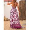 imageMakeMeChic Womens Summer Blue and White Floral Dress Boho Backless Maxi Sundress Spaghetti Strap Flowy DressRose Red