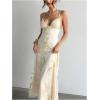 imageMakeMeChic Womens Summer Dress Floral Mesh Spaghetti Strap Backless Flowy Maxi Long DressApricot