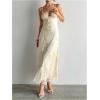 imageMakeMeChic Womens Summer Dress Floral Mesh Spaghetti Strap Backless Flowy Maxi Long DressApricot