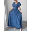 imageMakeMeChic Womens Summer Maxi Dress Short Sleeve Wrap Cross Front V Neck High Waist Casual Long DressesBlue