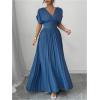 imageMakeMeChic Womens Summer Maxi Dress Short Sleeve Wrap Cross Front V Neck High Waist Casual Long DressesBlue