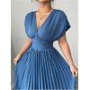 imageMakeMeChic Womens Summer Maxi Dress Short Sleeve Wrap Cross Front V Neck High Waist Casual Long DressesBlue