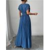 imageMakeMeChic Womens Summer Maxi Dress Short Sleeve Wrap Cross Front V Neck High Waist Casual Long DressesBlue