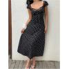 imageMakeMeChic Womens Summer Polka Dots Midi Dress Sweetheart Neck Cap Sleeve Floral Lace A Line DressesBlack and White