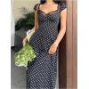 imageMakeMeChic Womens Summer Polka Dots Midi Dress Sweetheart Neck Cap Sleeve Floral Lace A Line DressesBlack and White