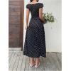 imageMakeMeChic Womens Summer Polka Dots Midi Dress Sweetheart Neck Cap Sleeve Floral Lace A Line DressesBlack and White