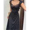 imageMakeMeChic Womens Summer Polka Dots Midi Dress Sweetheart Neck Cap Sleeve Floral Lace A Line DressesBlack and White