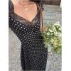 imageMakeMeChic Womens Summer Polka Dots Midi Dress Sweetheart Neck Cap Sleeve Floral Lace A Line DressesBlack and White