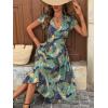 imageMakeMeChic Womens Summer V Neck Puff Short Sleeve Flowy Boho Floral Midi Dress with Pockets 2025Multicolor B