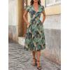 imageMakeMeChic Womens Summer V Neck Puff Short Sleeve Flowy Boho Floral Midi Dress with Pockets 2025Multicolor B