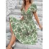 imageMakeMeChic Womens Summer V Neck Puff Short Sleeve Flowy Boho Floral Midi Dress with Pockets 2025Multicolor a