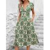 imageMakeMeChic Womens Summer V Neck Puff Short Sleeve Flowy Boho Floral Midi Dress with Pockets 2025Multicolor a