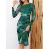 imageMakeMeChic Womens Wedding Guest Dress Fall Tie Dye Mesh Ruched Long Sleeve Bodycon Cocktail Long DressesGreen