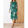 imageMakeMeChic Womens Wedding Guest Dress Fall Tie Dye Mesh Ruched Long Sleeve Bodycon Cocktail Long DressesGreen