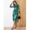 imageMakeMeChic Womens Wedding Guest Dress Fall Tie Dye Mesh Ruched Long Sleeve Bodycon Cocktail Long DressesGreen