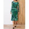 imageMakeMeChic Womens Wedding Guest Dress Fall Tie Dye Mesh Ruched Long Sleeve Bodycon Cocktail Long DressesGreen