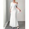 imageMakeMeChic Womens Wedding Guest Dresses Formal Off The Shoulder Dress Long Cape Sleeve Cocktail Evening Maxi DressWhite