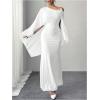 imageMakeMeChic Womens Wedding Guest Dresses Formal Off The Shoulder Dress Long Cape Sleeve Cocktail Evening Maxi DressWhite